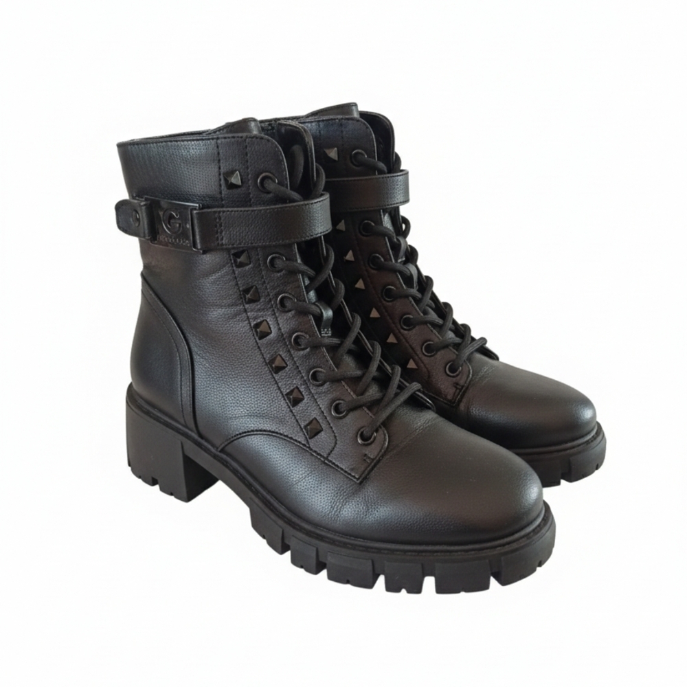 GUESS Los Angeles Black Combat Boots with Studded Details